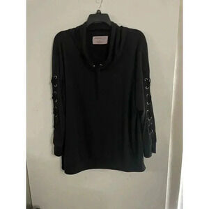 Sweatshirt Project‎ Women’s Top Non Hoodie Neck Cover Black Lace Up Sleeves 3X